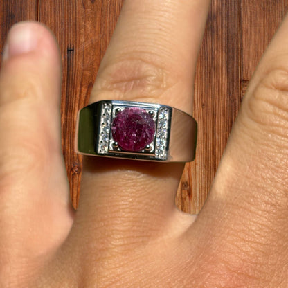 925 Sterling Silver Round Red Ruby Stone Ring With Moissanite