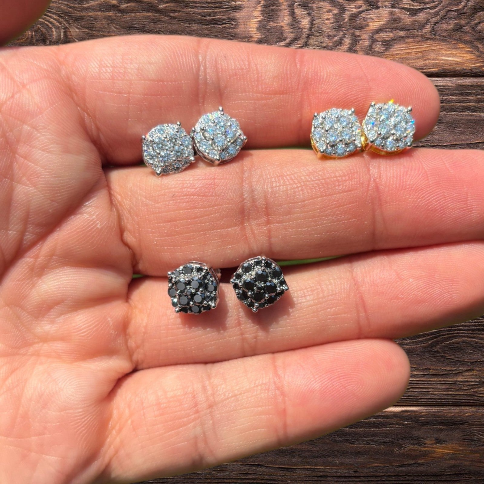 925 Sterling Silver 9mm Cluster Honeycomb Moissanite or CZ Earrings 2ct TW Studs