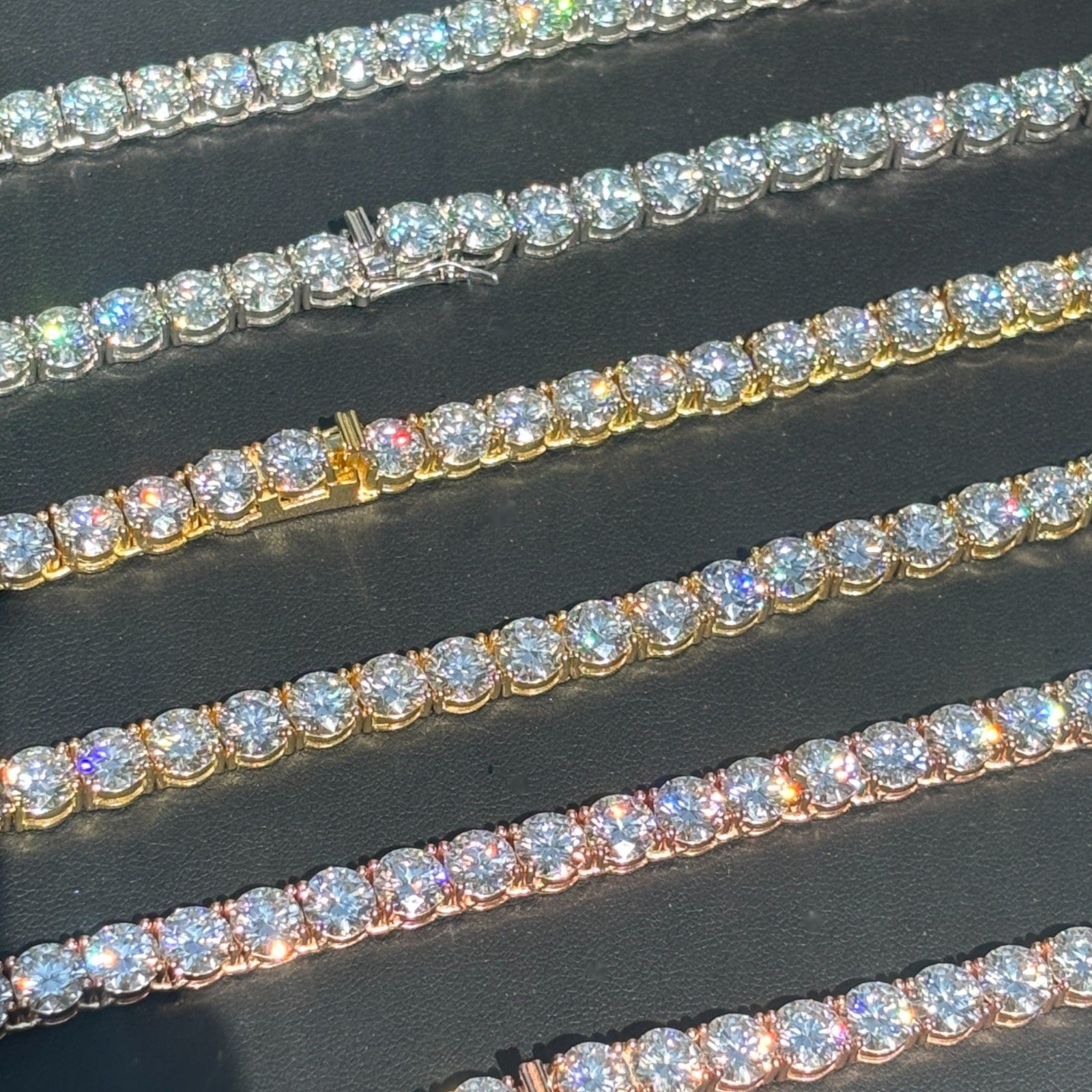 Cadena de tenis de 7 mm en plata de ley 925 con circonita cúbica o moissanita