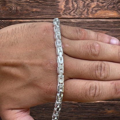 925 Sterling Silver 6mm Byzantine W. Box Clasp Chain Necklace