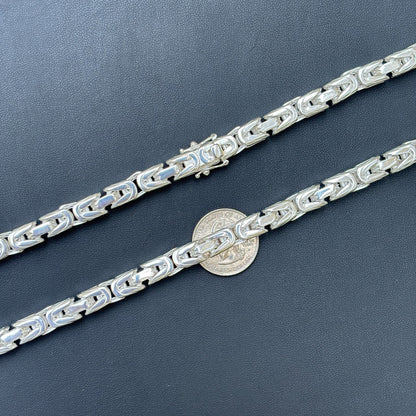 925 Sterling Silver 8mm Byzantine W. Box Clasp Chain Necklace