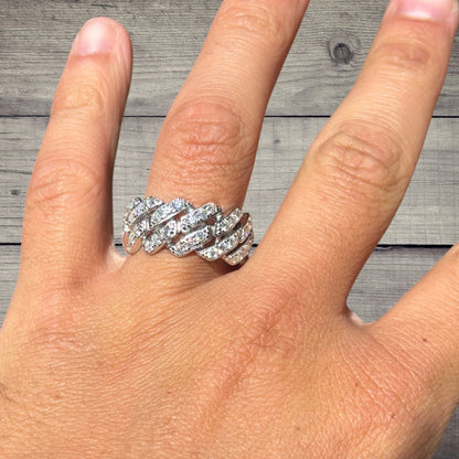 11.5mm 925 Sterling Silver Prong Miami Cuban Ring With Moissanite