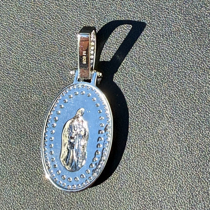925 Sterling Silver Virgin Mary Medallion Pendant With Moissanite