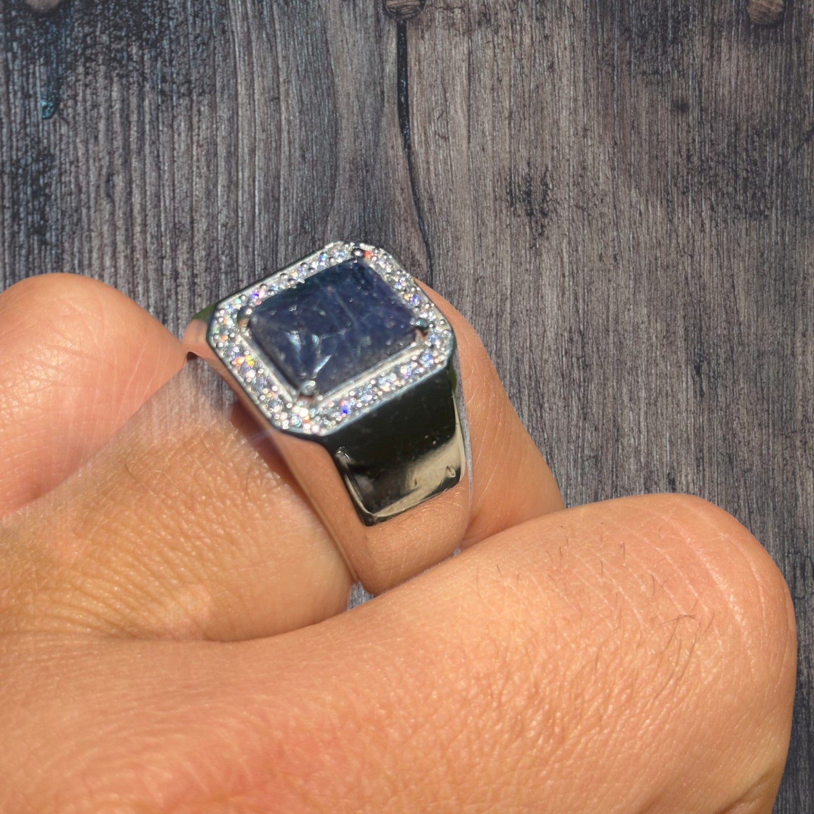 925 Sterling Silver Blue Sapphire Stone Ring With Moissanite