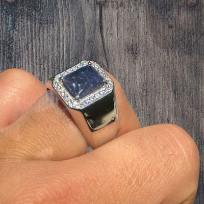 925 Sterling Silver Blue Sapphire Stone Ring With Moissanite