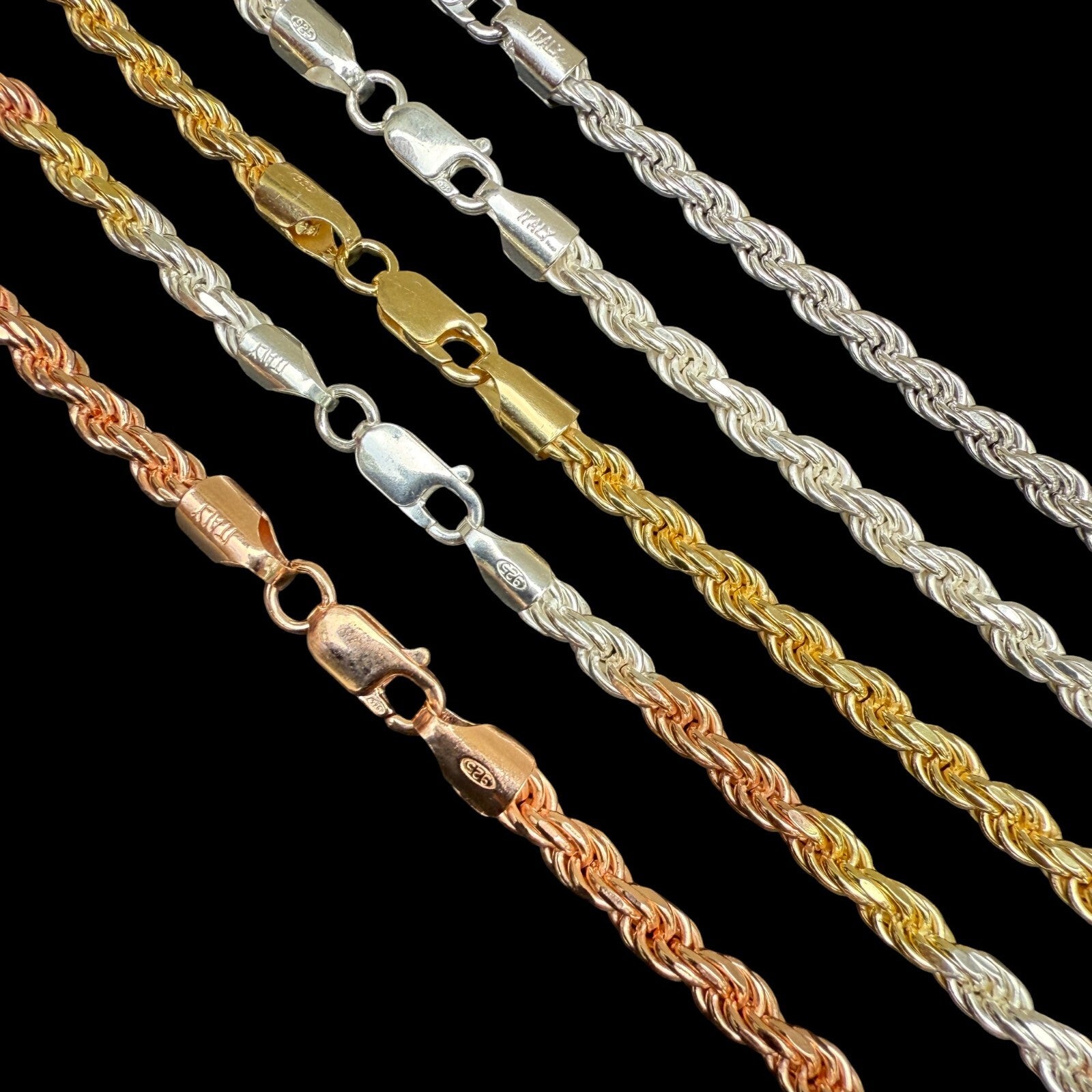 925 Sterling Silver 5mm Diamond Cut Rope Chain Necklace