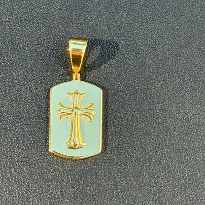 925 Sterling Silver Cross Hearts Dog Tag Pendant - Small