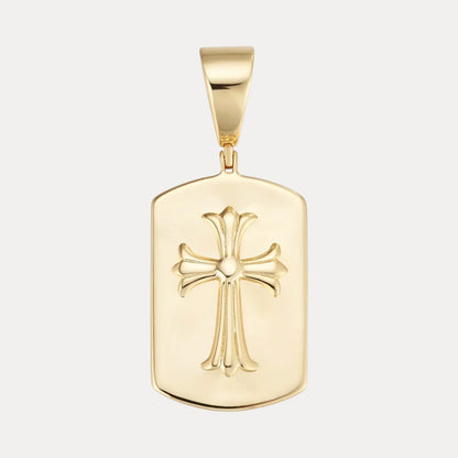 925 Sterling Silver Cross Hearts Dog Tag Pendant - Medium