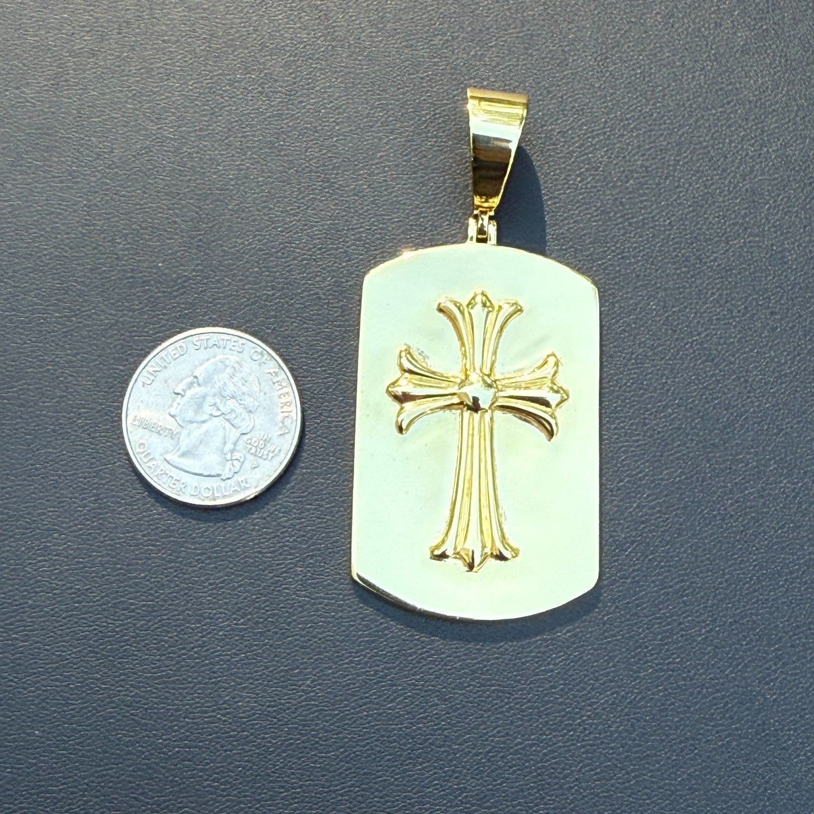925 Sterling Silver Cross Hearts Dog Tag Pendant - Large