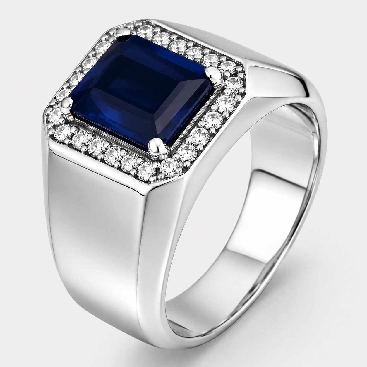925 Sterling Silver Blue Sapphire Stone Ring With Moissanite