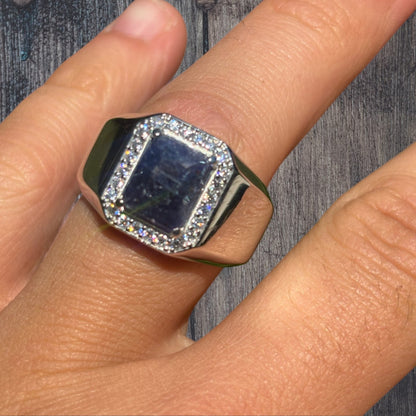925 Sterling Silver Blue Sapphire Stone Ring With Moissanite