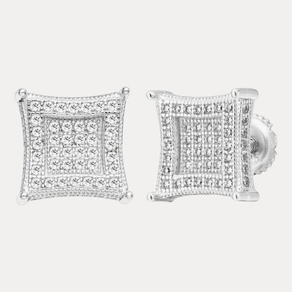 925 Sterling Silver 11mm Square Kite Moissanite or CZ Stud Earrings 2.8ct TW