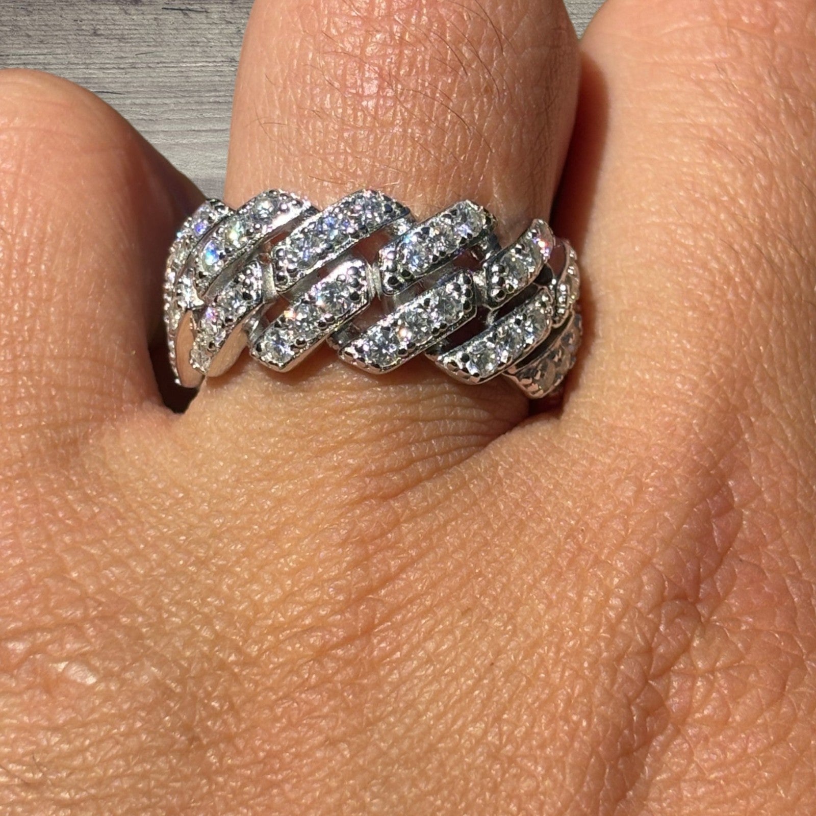 11.5mm 925 Sterling Silver Prong Miami Cuban Ring With Moissanite