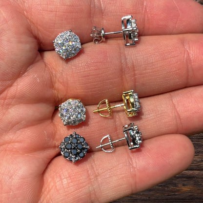 925 Sterling Silver 9mm Cluster Honeycomb Moissanite or CZ Earrings 2ct TW Studs