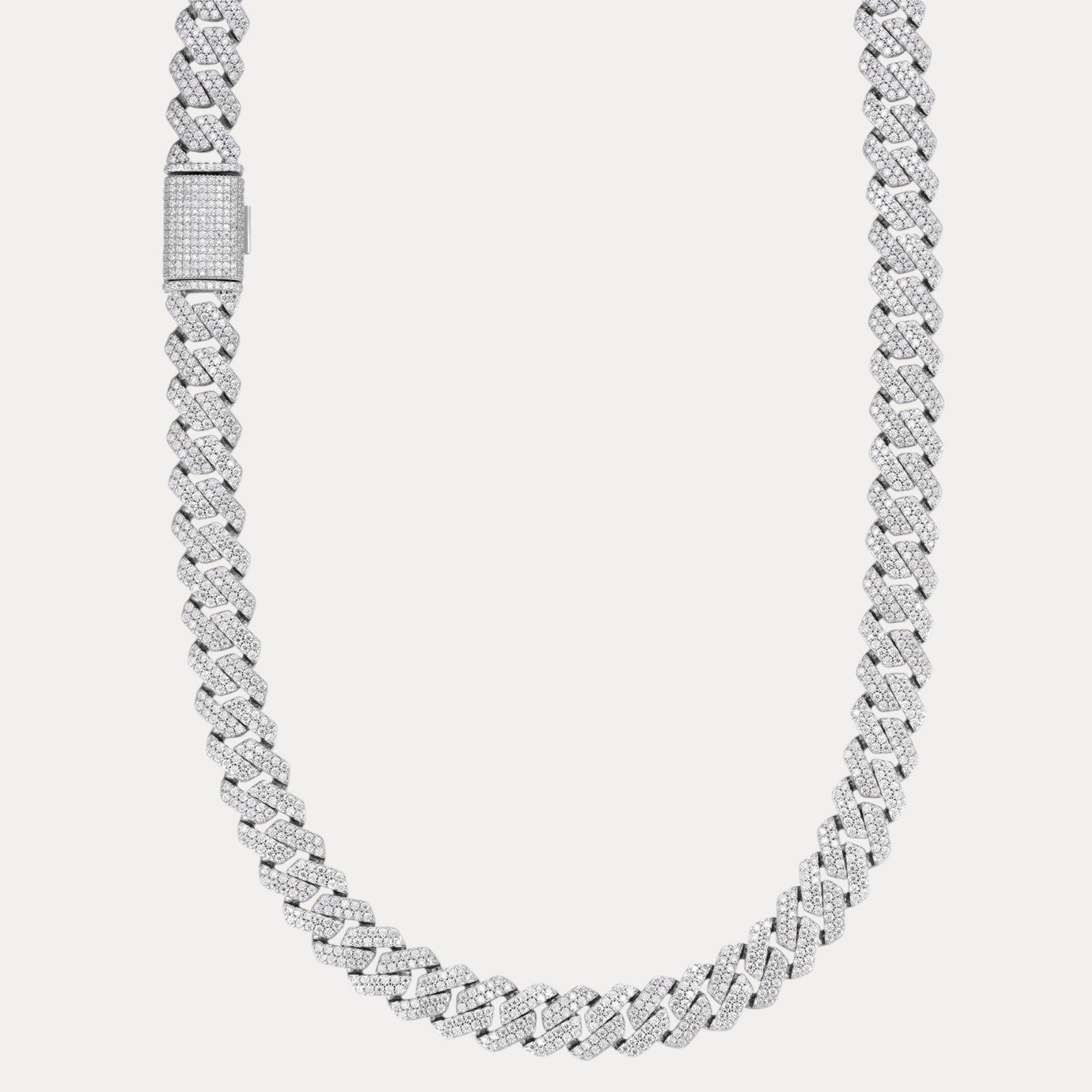 925 Sterling Silver 12mm Moissanite Miami Cuban Prong Chain Necklace