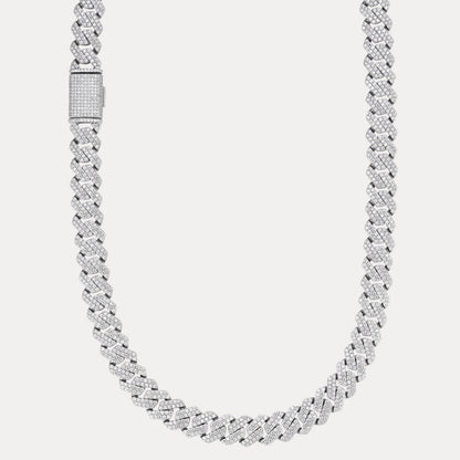 925 Sterling Silver 12mm Moissanite Miami Cuban Prong Chain Necklace