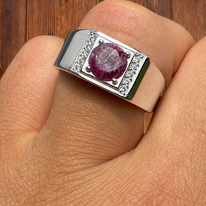 925 Sterling Silver Round Red Ruby Stone Ring With Moissanite