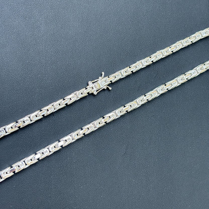 925 Sterling Silver 5mm Byzantine W. Box Clasp Chain Necklace