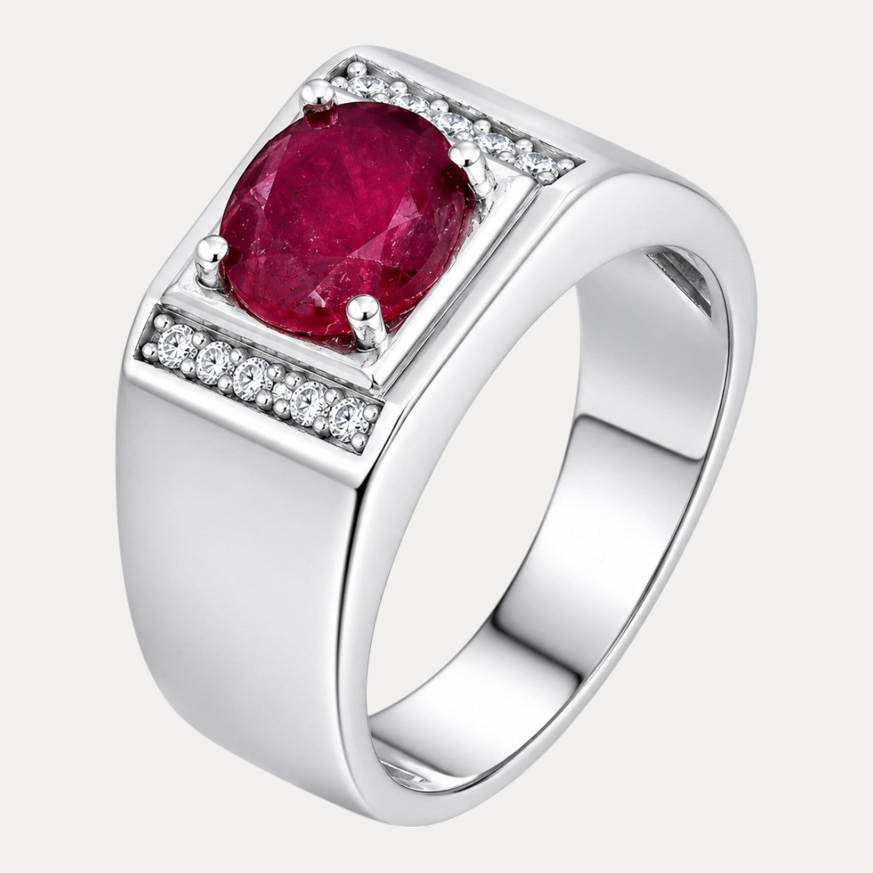 925 Sterling Silver Round Red Ruby Stone Ring With Moissanite