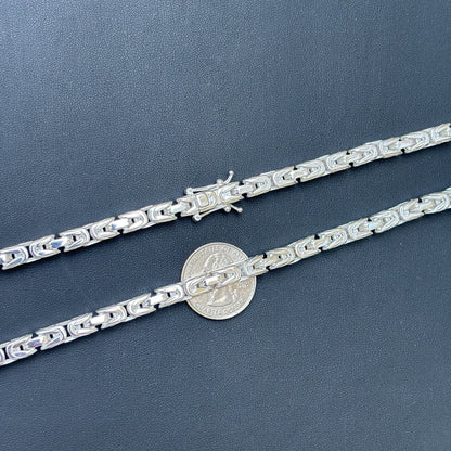925 Sterling Silver 6mm Byzantine W. Box Clasp Chain Necklace