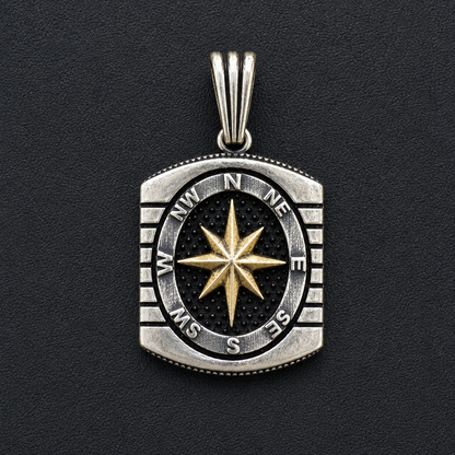 925 Sterling Silver Compass Pendant