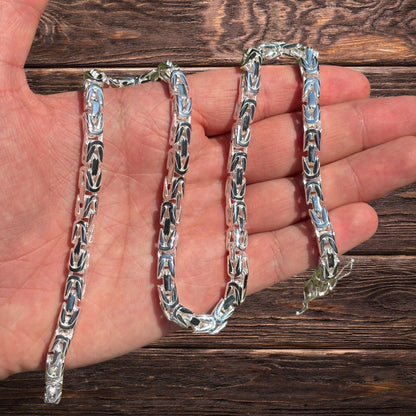 925 Sterling Silver 6mm Byzantine W. Box Clasp Chain Necklace