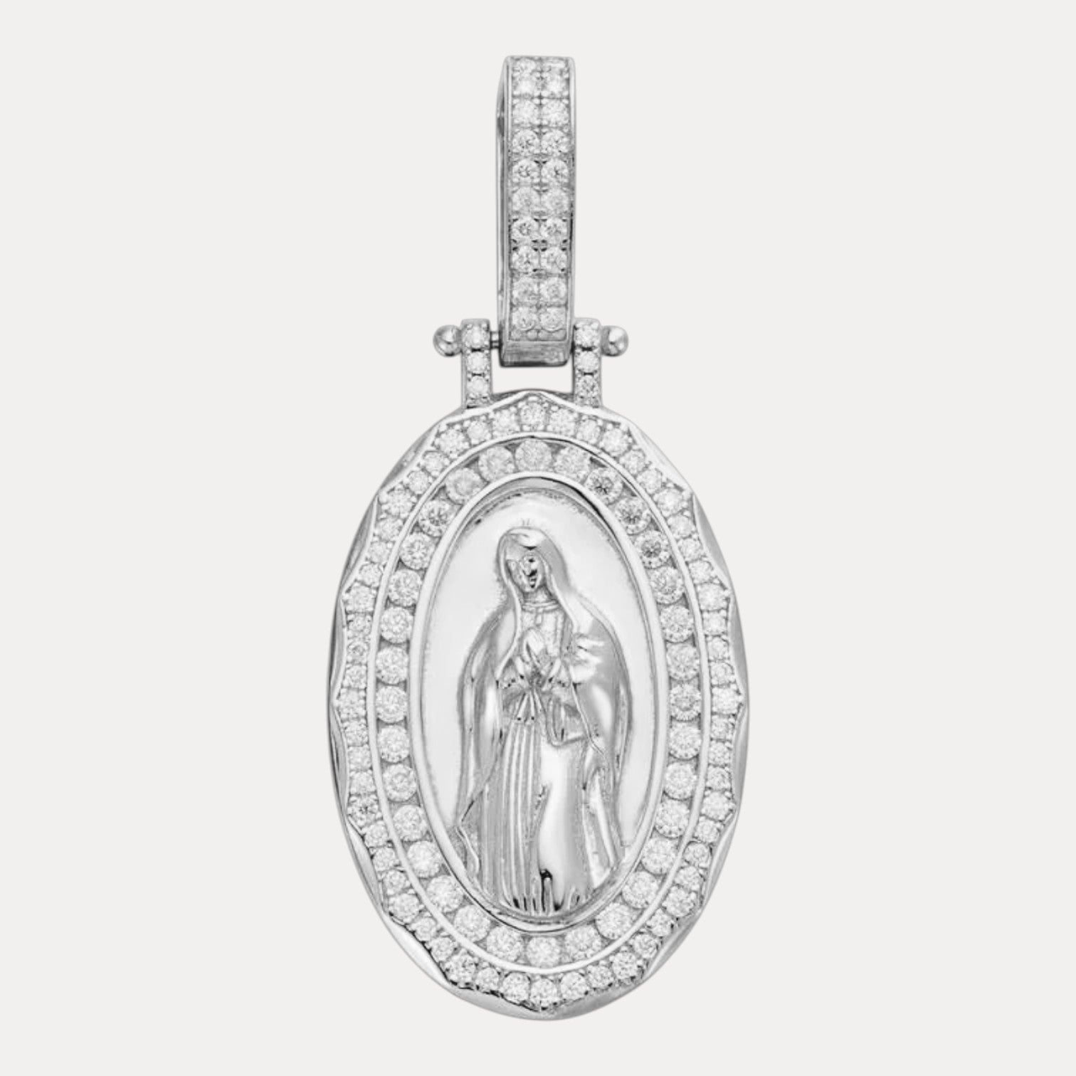 925 Sterling Silver Virgin Mary Medallion Pendant With Moissanite