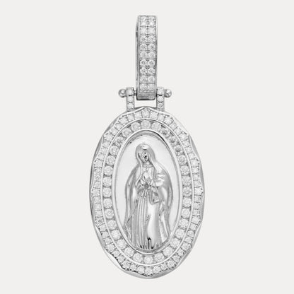 925 Sterling Silver Virgin Mary Medallion Pendant With Moissanite