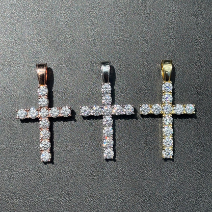 925 Sterling Silver Small Tennis Cross Pendant With Moissanite - Large