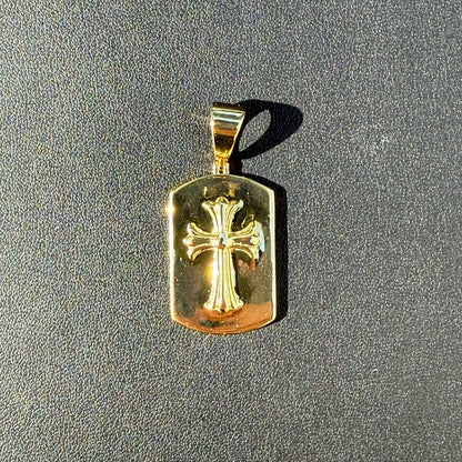 925 Sterling Silver Cross Hearts Dog Tag Pendant - Medium