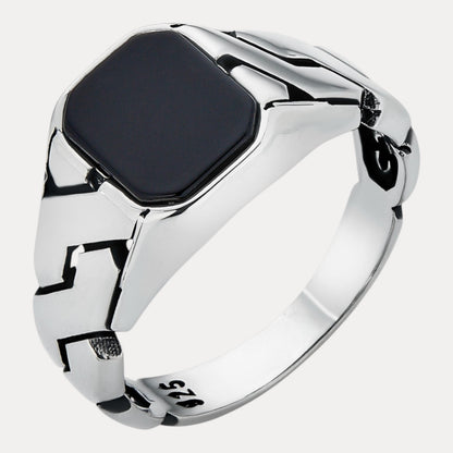 925 Sterling Silver Black Onyx Stone Cuban Ring