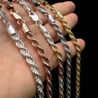 925 Sterling Silver 5mm Diamond Cut Rope Chain Necklace