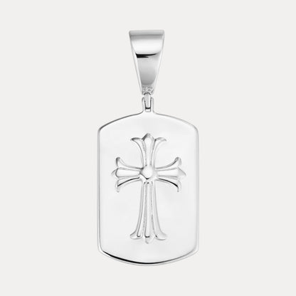 925 Sterling Silver Cross Hearts Dog Tag Pendant - Medium