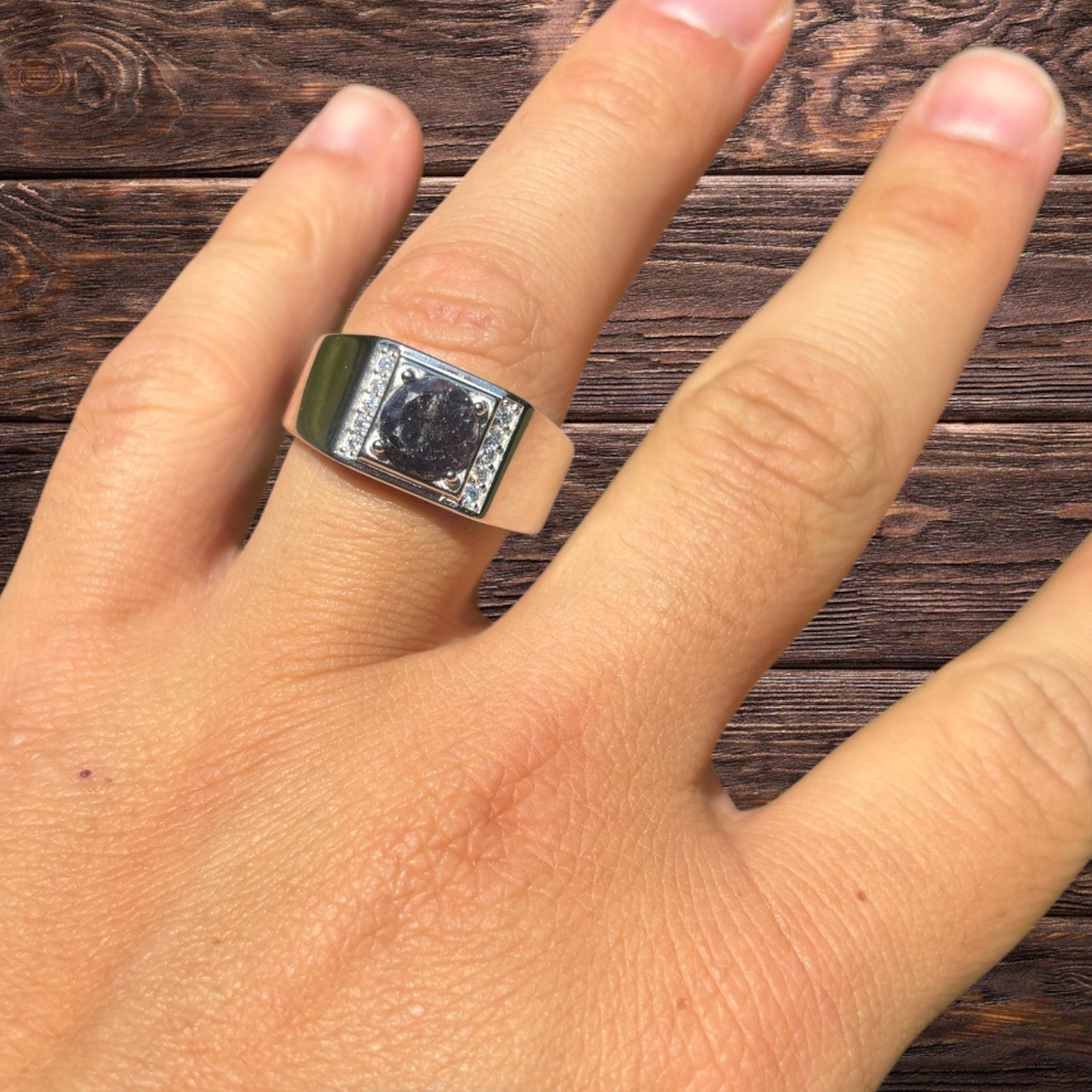 925 Sterling Silver Round Blue Sapphire Stone Ring With Moissanite