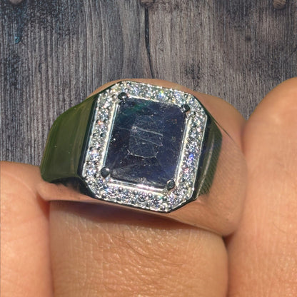 925 Sterling Silver Blue Sapphire Stone Ring With Moissanite