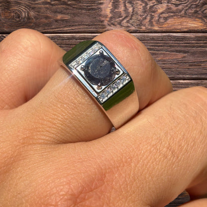 925 Sterling Silver Round Blue Sapphire Stone Ring With Moissanite