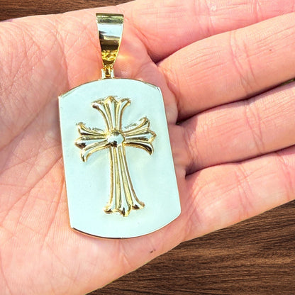 925 Sterling Silver Cross Hearts Dog Tag Pendant - Large