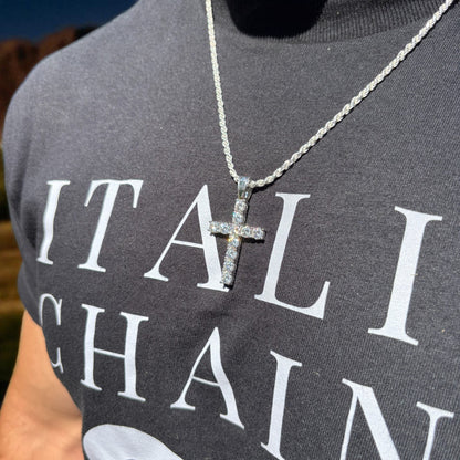 925 Sterling Silver Small Tennis Cross Pendant With Moissanite - Large