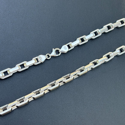 925 Sterling Silver 7mm Fancy Hermes Rolo Link Bracelet