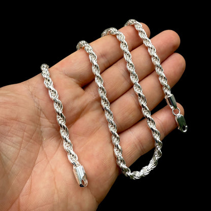 925 Sterling Silver 5mm Diamond Cut Rope Chain Necklace