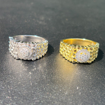 925 Sterling Silver Nugget Crown Ring With Moissanite