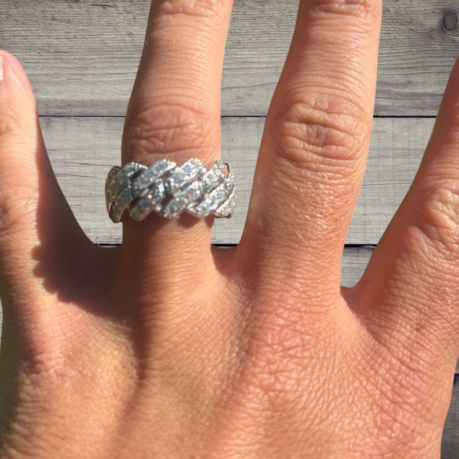 11.5mm 925 Sterling Silver Prong Miami Cuban Ring With Moissanite