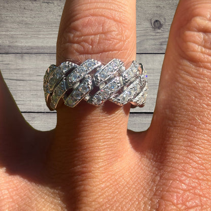 11.5mm 925 Sterling Silver Prong Miami Cuban Ring With Moissanite