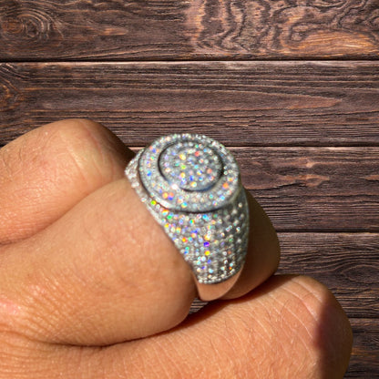925 Sterling Silver Moissanite Iced Out Round Shaped Ring
