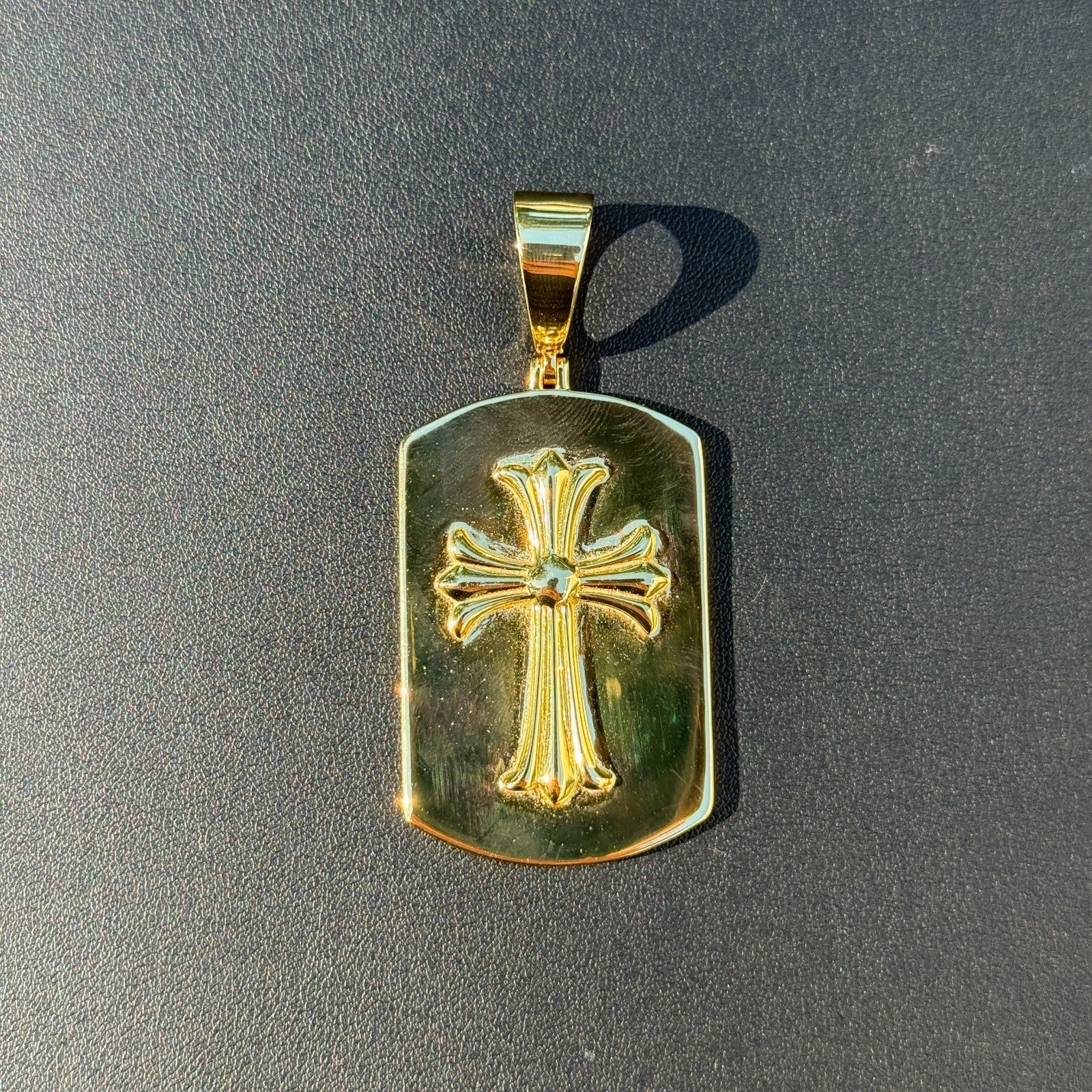 925 Sterling Silver Cross Hearts Dog Tag Pendant - Large