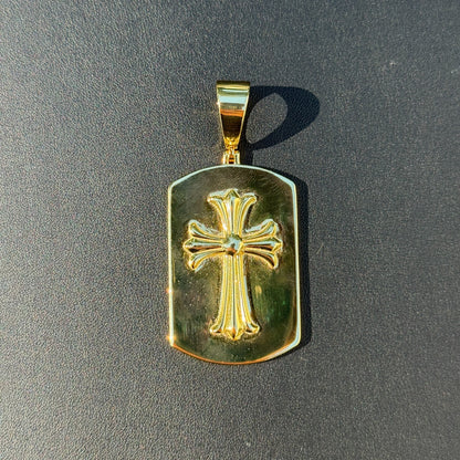 925 Sterling Silver Cross Hearts Dog Tag Pendant - Large