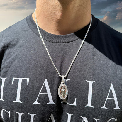 925 Sterling Silver Virgin Mary Medallion Pendant With Moissanite
