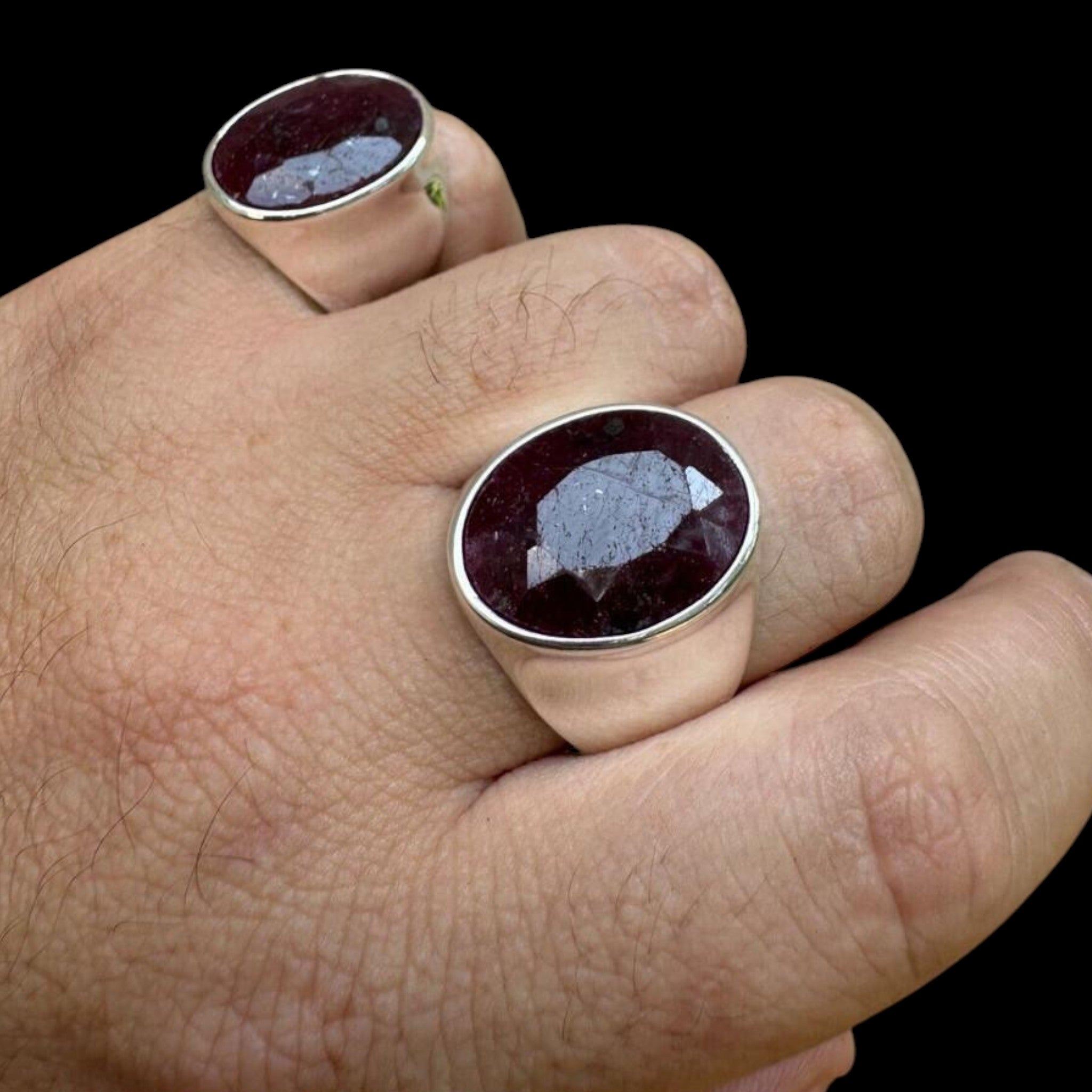 925 Sterling Silver 18ct NATURAL Red Ruby Oval Stone Ring