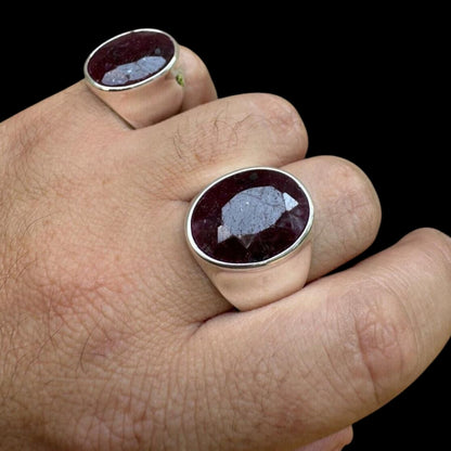 925 Sterling Silver 18ct NATURAL Red Ruby Oval Stone Ring