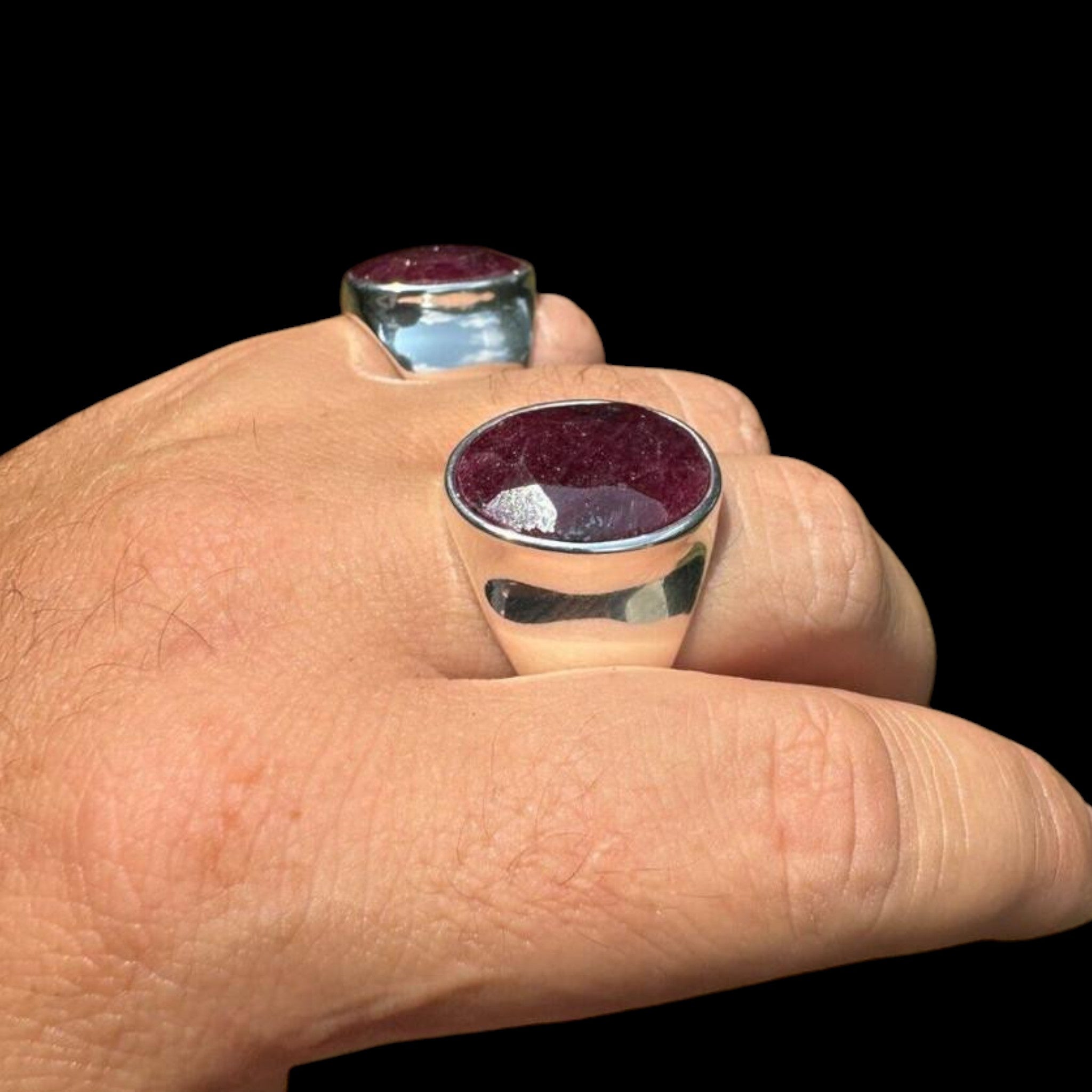 925 Sterling Silver 18ct NATURAL Red Ruby Oval Stone Ring